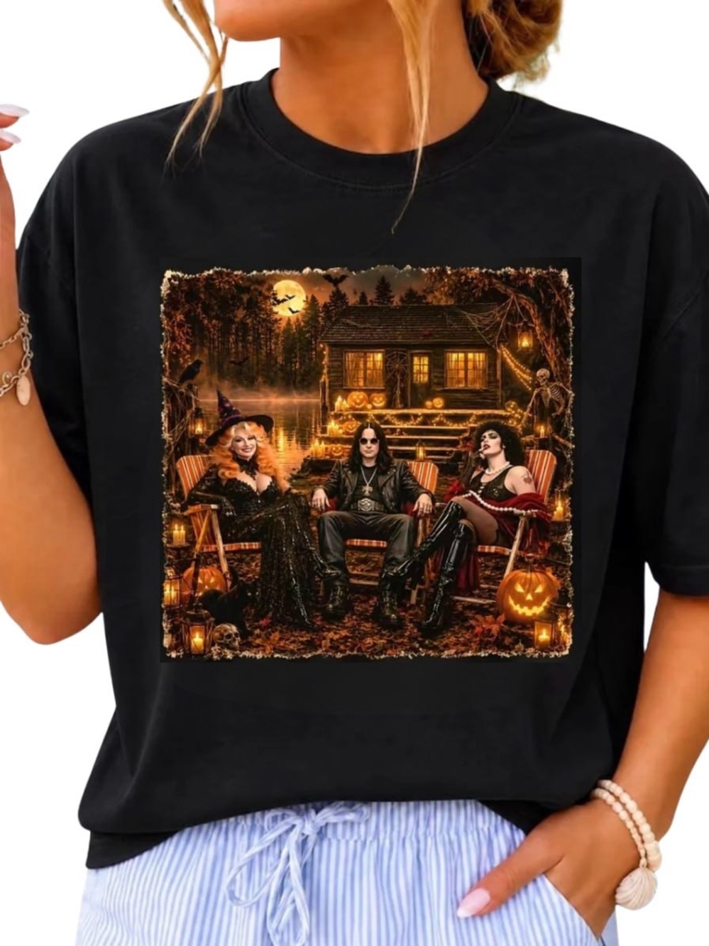 Black Halloween Cabin Witch Goth Graphic Tee